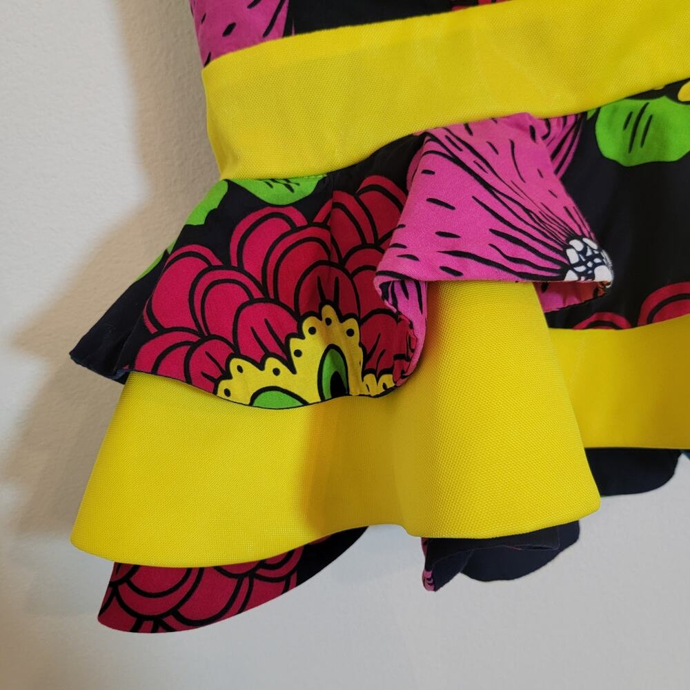 Floral Retro Unique Handmade Blouse Top Asymmetrical Ruffle Lined Zip Back - Picture 4 of 11